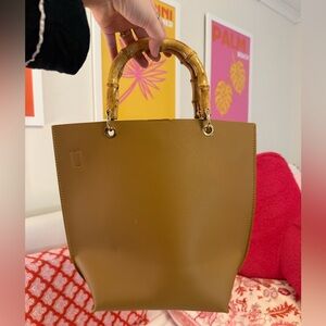 Elegant Tan Handbag with Bamboo Handles